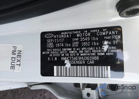 2017 Hyundai Accent Se z USA, uszkodzony, nr VIN KMHCT5AE9HU363988